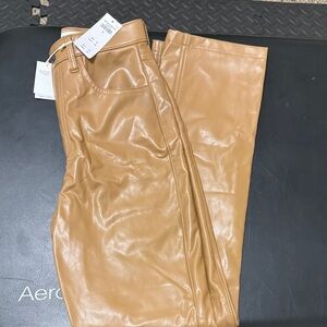 Abercrombie & Fitch Camel Faux Leather Straight Leg Pants